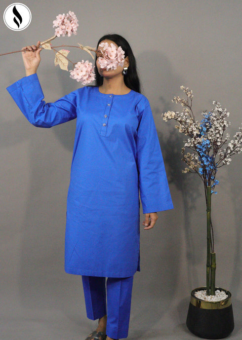 NZSC-1511 Stiched 2 Piece Dark BlueCo Ord Set Cotton